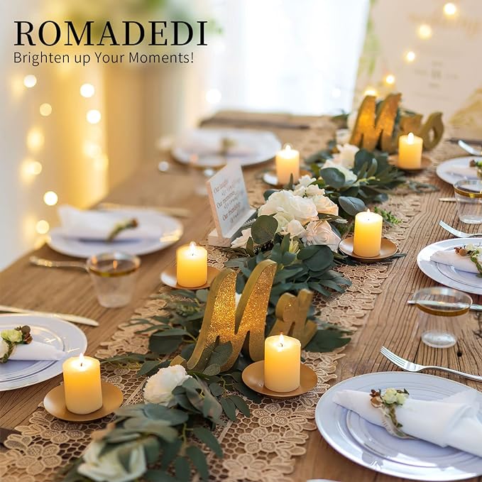 Romadedi Iron Plate Candle Holder - Gold Candle Holders for Pillar Candles, Set of 2 Small Candle Tray Pillar Candle Holder Plate Metal Candle Stand for Coffee Table Decor, Wedding, Party, Home Decor