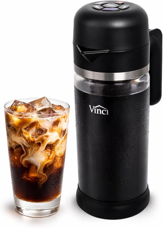 VINCI Express Cold Brew, Electric Cold Brew Coffee Maker in 10 Minutes, Glass Carafe, 3 Brew Strength Settings & Cleaning Cycle, Easy to Use & Clean 1.4 Liters Push Button Control
