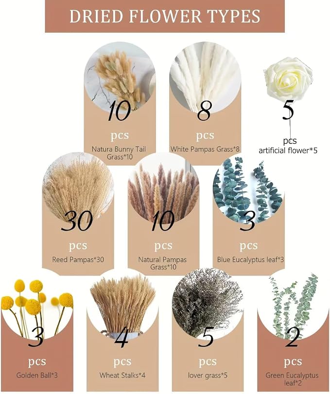 Dried Flower Bouquet for Decorations, Table Centerpiece Decorations, 80Pcs, Natural Pampas Grass, Floral Arrangements for Dining Room, Kitchen, Living Room, Coffee Table, Office Table