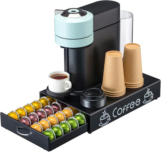 Nespresso Pod Holder Pod Drawer Cabinet Pod Storage Rack For Counter,10.6'' Wide by 16.5'' Deep by 3.5'' High (30 Pods)