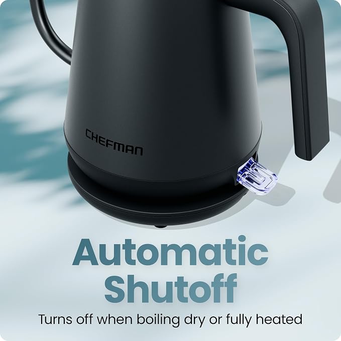 Chefman Gooseneck Electric Kettle, 0.8L Pour Over, Black | One-Touch Operation, Boil-Dry Protection, Auto Shut-Off, Ultra-Fast Hot Water Boiler, For Coffee and Tea