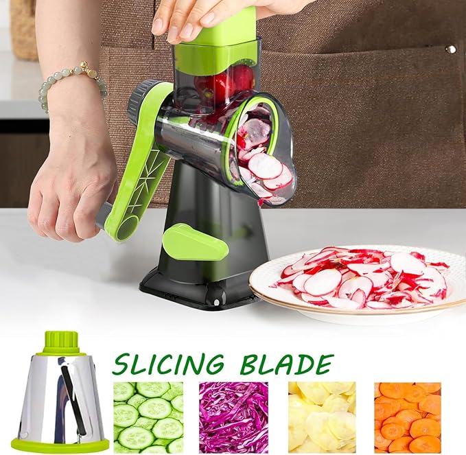 Dachenus Cheese Grater Rotary Cheese Grater,Versatile Cheese Shredder,Blades for Shredding, Grating, Slicing,Cheese Shredder with Suction Base and Cleaning Brush Kitchen Gift (green)