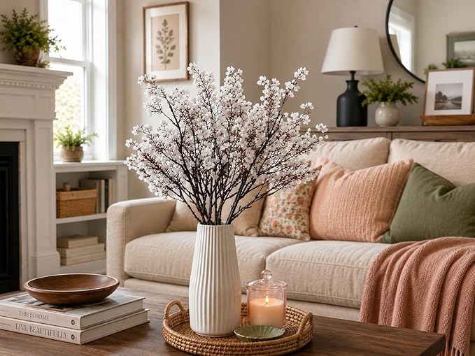 Mandy's White Artificial Baby’s Breath Flowers 6 Bundles Silk Gypsophila, 18.5 Inch European Style Modern Home Decor Centerpiece, Neutral Wedding Flower Arrangements
