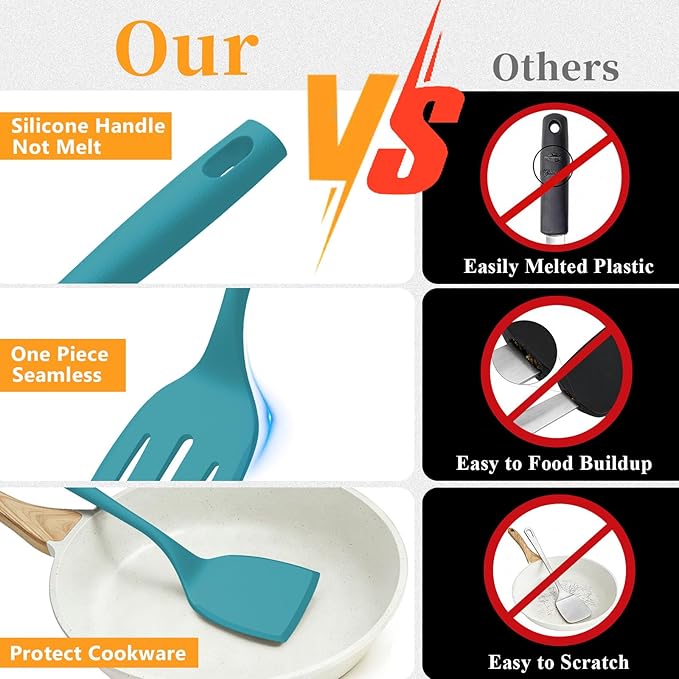 Silicone Spatula Set, 600°F Heat Resistant Spatulas for Cooking, BPA Free, Large Flexible Nonstick Flippers, Great for Egg, Pancake, Burger, Dishwasher Safe (4 Pack, Teal)