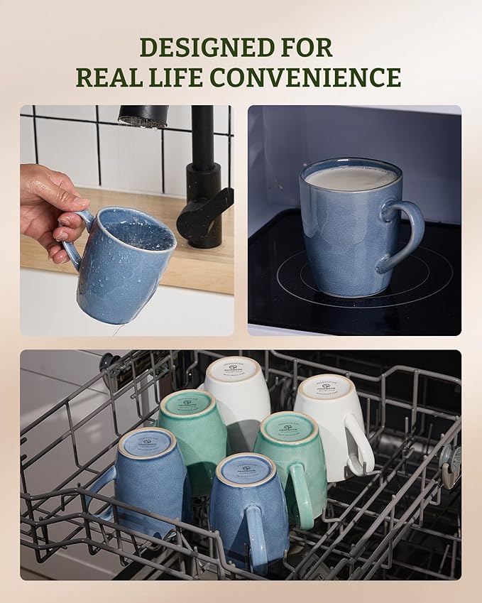 famiware Aurora Coffee Mugs, 14oz Mug Set of 4, Stoneware Mug, Cups for Kitchen, Cappuccino, Latte, Reactive Glaze, Microwave Safe, Scractch-resistant, Lagoon Blue