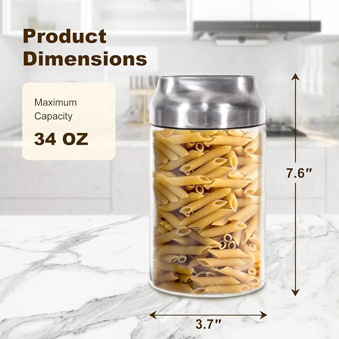 Aelga 34oz Glass Food Jars Canisters with Lid, Wide Mouth Storage Jars with Airtight Lids, Clear Food Storage Containers for Flour, Cereal, Coffee, Nuts & More (Pack of 2)