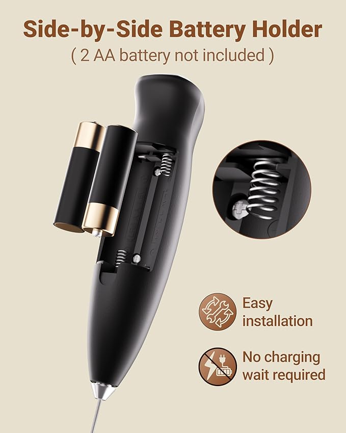 Milk Frother Handheld Frother Wand Drink Mixer Handheld Coffee Stirrers Electric Frother for Coffee Mixer Wand with 2 Whisk frother for protein powder coffee frother handheld -Black