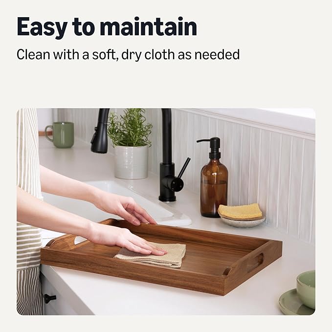 Amazon Basics Wooden Serving Tray with Built-in Handles, Acacia Wood, 17 x 12 in.