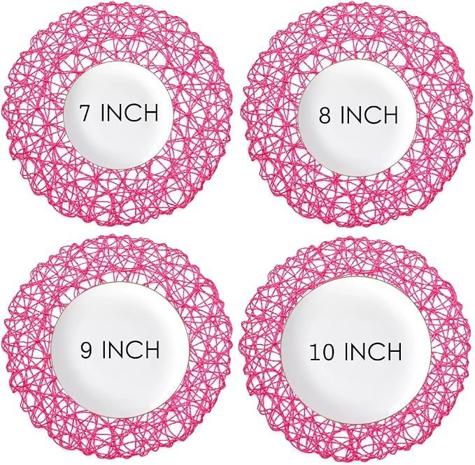 IcosaMro Rosy Round Placemats Set of 6 for Dining Table, 15 Inch Paper Woven Boho Decorative Circle Place Mat for Wedding Christmas Thanksgiving Day Holiday Dinner, 15 Inch, Rosy