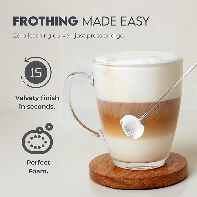 Zulay Kitchen Powerful Milk Frother AA Batteries Included – Ultra Fast Handheld Drink Mixer with Stainless Steel Whisk Stirrer for Coffee, Protein, Matcha & More, Frother Wand Electric Frothmate