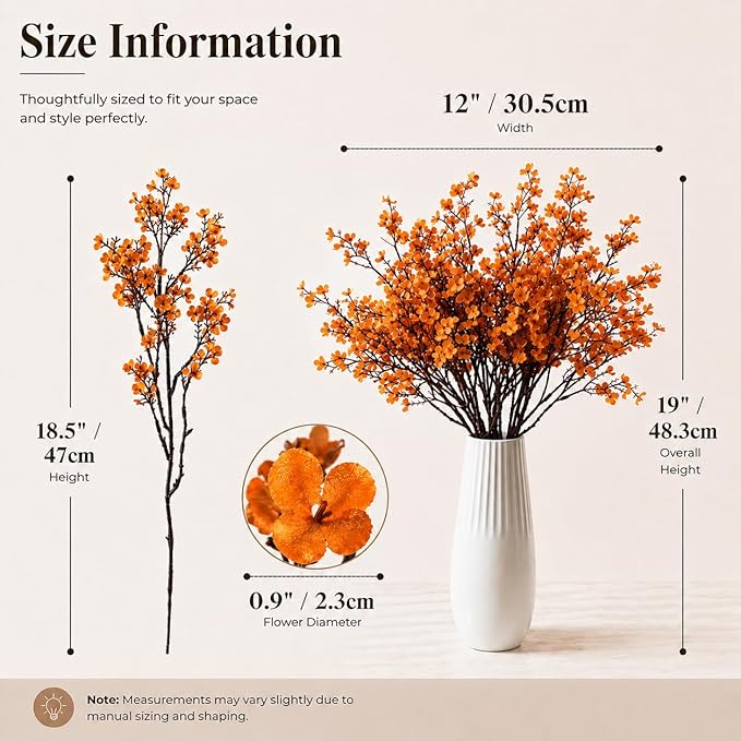 Mandy's Orange Artificial Baby’s Breath Flowers 6 Bundles Silk Gypsophila, 18.5 Inch European Style Modern Home Decor Centerpiece, Neutral Wedding Flower Arrangements