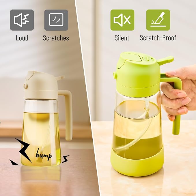 PARACITY 2 in 1 Oil Dipenser Bottle with Silicone Bottom (Green-2PCS)