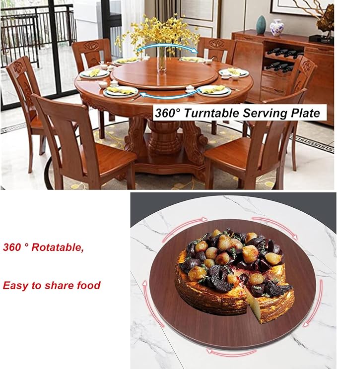 Lazy Susan Large Wooden Turntable Round 20in-39in, Manual Rotating Turntable - Wooden Lazy Susans Swivel Serving Tray - For Kitchen Dining Table Swivel Plate, Easy To Clean (Color : Wood, Size : Ø10