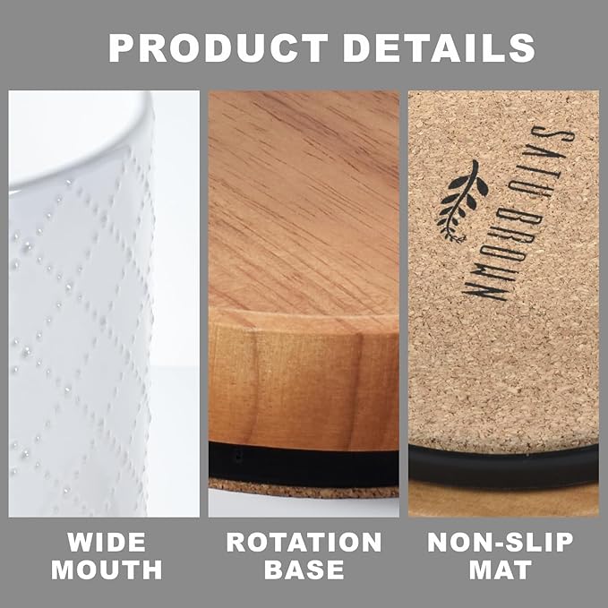 360° Rotating Kitchen Utensil Holder, 8.1" Large Utensil Crock, White Cooking Utensil Holder for Countertop with Countertop-Protection Cork Bottom for Farmhouse Kitchen Decor Christmas Gift