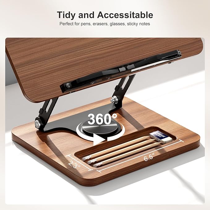 OPTIXCELL Book Stand for Reading, 360° Rotating Hands Free Book Holder, Adjustable Height and Angle, Page Clip for Cookbook, Recipe, Magazine, Laptop,Tablet, Foldable for Kitchen, Office, School