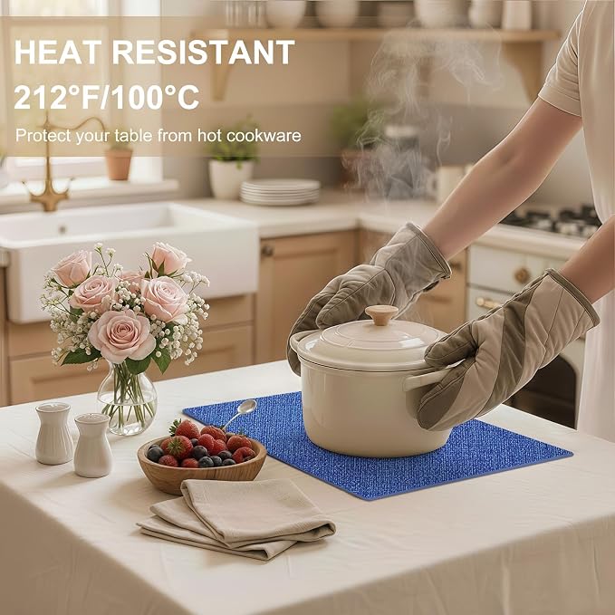homing Faux Leather Heat Resistant Placemats 8 Packs, Waterproof Wipeable Dining PU Place Mats for Indoor & Outdoor, Easy to Clean, Sea Blue