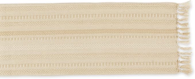DII Farmhouse Braided Stripe Table Runner Collection, 15x72 (15x77, Fringe Included), Vintage Linen