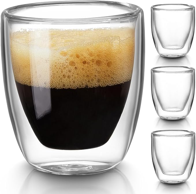 Gencywe Double Walled Espresso Cups Set of 4 (50% Thicker), 3 Ounce Clear Expresso Coffee Mugs, Espresso Shot Glasses, Double Wall Insulated Espresso Cups Suit for Espresso Machine, Microwave Safe