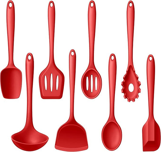 LIANYU 8-Piece Kitchen Utensils Set, Silicone Cooking Utensil Spatula Sets, Heat Resistant Cooking Gadgets Tools Set for Non-stick Cookware, Dishwasher Safe, Red