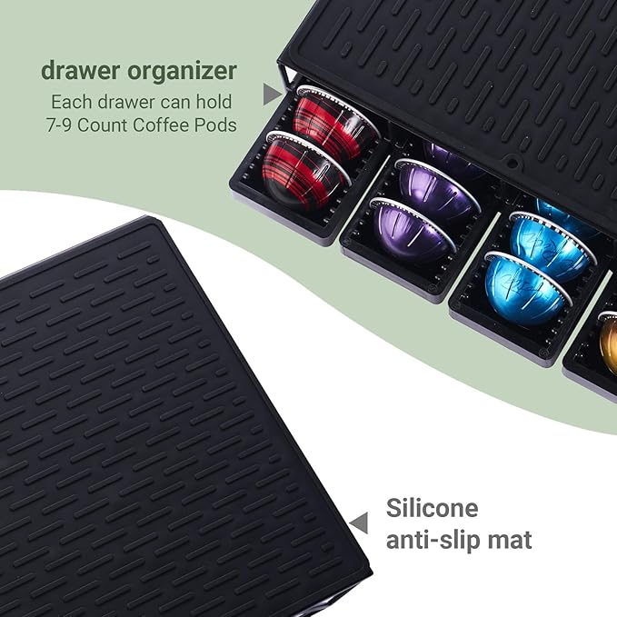 Coffee Pod Drawer Holder With 15''*11'' Coffee Mat Compatible with Nespresso Vertuo Capsules,Coffee Bar Station Accessories
