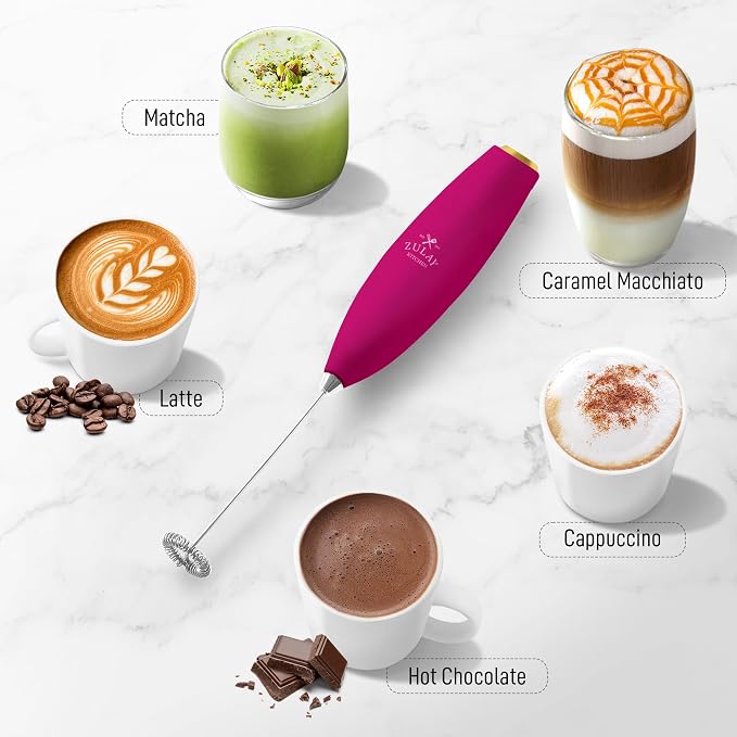 Zulay Powerful Milk Frother for Coffee with Upgraded Titanium Motor - Handheld Electric Whisk, Milk Foamer, Mini Mixer & Coffee Blender for Frappe, Latte, Matcha, No Stand - Hot Pink