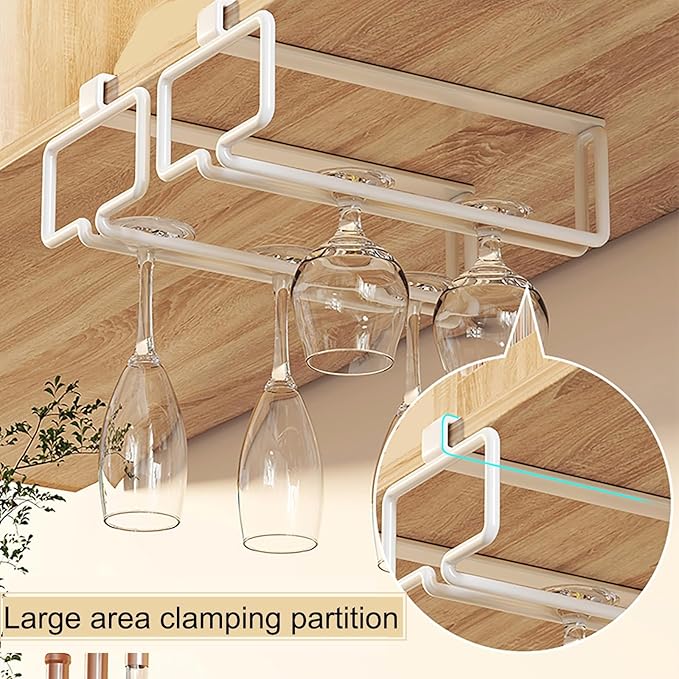 Wine Glass Holder, Hanging Wine Glass Rack Under Cabinet, Wine Glasses Rack Organizer, Wine Glass Drying Rack, Complete Your Home Bar & Kitchen Storage(White)
