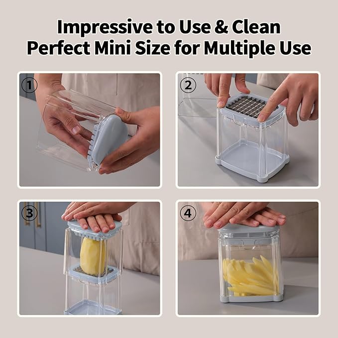 French Fry Cutter, Solucky Potato Onion Cutter, Professional Homestyle Vegetable Chopper Dicer, Great for Potatoes Carrots Cucumbers Zucchini Pepper (Light Blue)