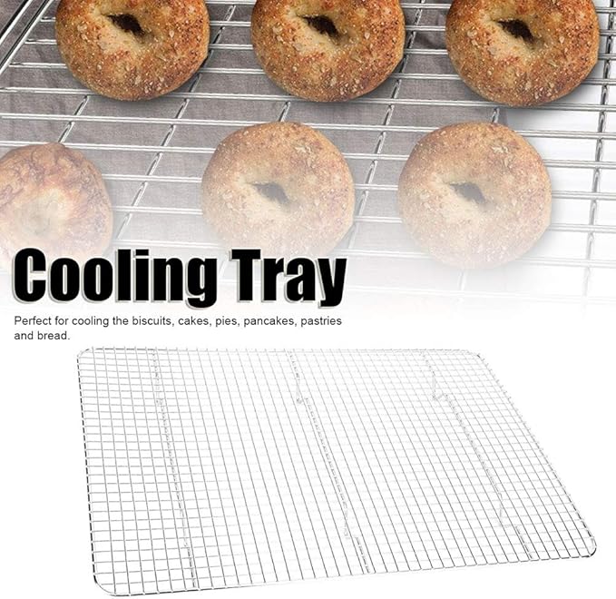 Stainless Steel Roasting Cooling Grid,Draining Tray for Cooking Baking BBQ,Ideal for Biscuits Cakes Pies Pastries Bread,Silver 42.5x30x2.5cm Household Cafe Restaurant