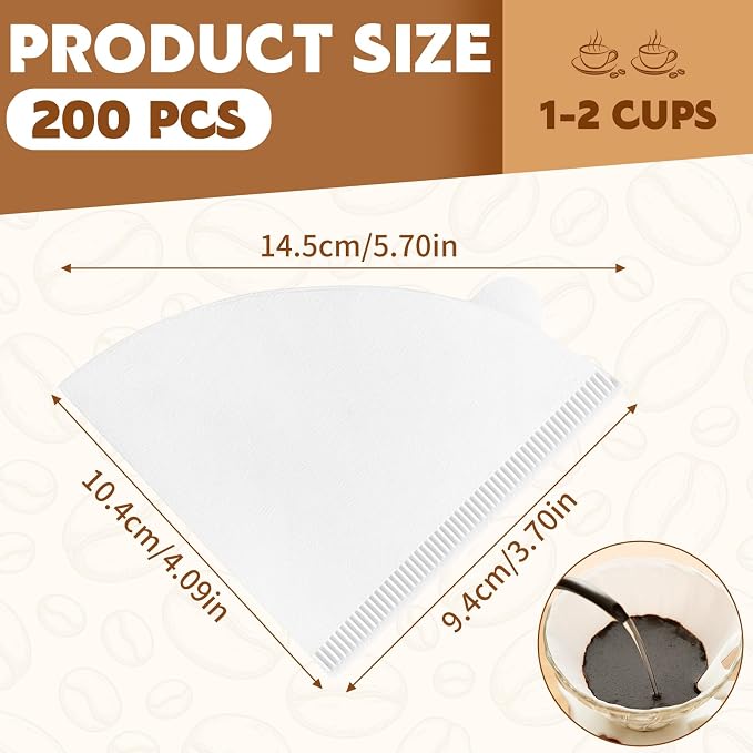 200 Count Coffee Filters, Coffee Filters #1 Disposable, Paper Filter for Pour Over and Drip Coffee Maker, Suitable for Home Coffee Shop (White, 1-2 Cup)
