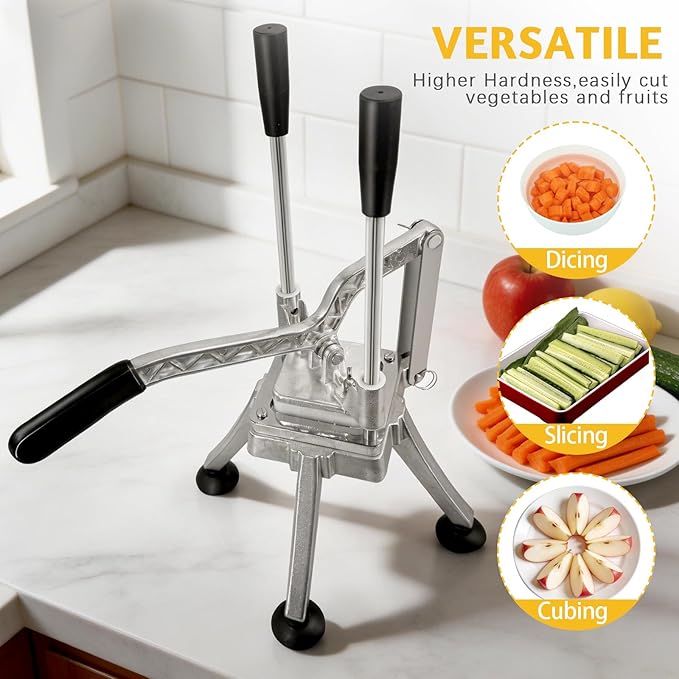Vegetable Chopper, Potato Slicer w/ 4 Replacement Blades, fruit chopper, french fry cutter, Potato Dicer & Fruit Slicer for Restaurants & Home Kitchen