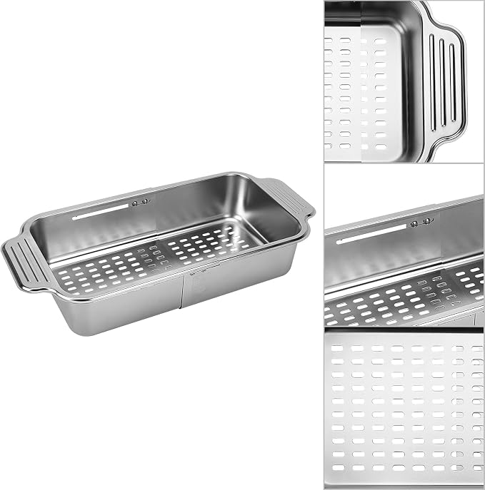 LUEXBOX Expandable Dish Drying Rack Over The Sink, Stainless Steel Drainer Basket with Adjustable Arms for Vegetable and Fruit (Silver)