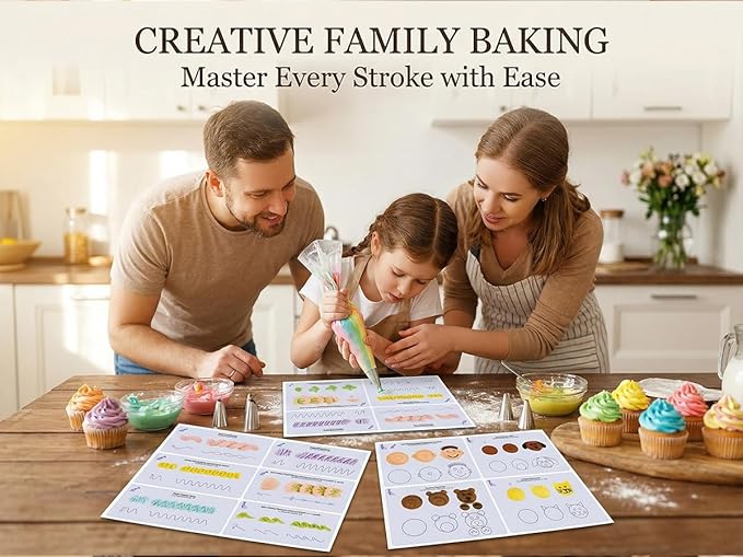 Cake Practice Decorating Board Set with Protector Reusable Wipeable, MDTARVF 23 Sheets Icing Piping Nozzles Practice Drawings Cake Decorating Kit Supplies
