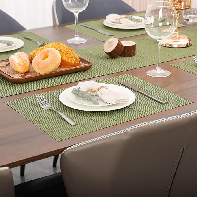 Myir JUN Placemats Set of 10, Vinyl Woven Placemats Place Mats Indoor Set of 10 Washable Table Mats Non-Slip Place mats for Dining Table (Green)