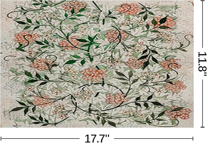 Boho Botanical Placemats Set of 4 Vintage William Morris Washable Heat Resistant Place Mats for Dining Table Rustic Nature Cottagecore Linen Woven Wipeable Kitchen Table Mats 11.8"X17.7"