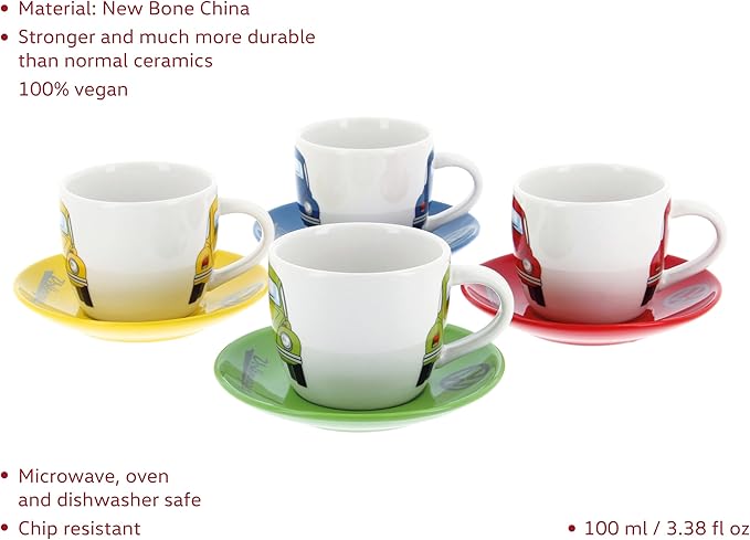 BRISA VW Collection - Volkswagen Espresso Cups Coffee-Tea-Cappuccino Set in Beetle Design (Beetle Front/100ml/3.4 fl oz) (Set of 4 (red, blue, green, yellow)