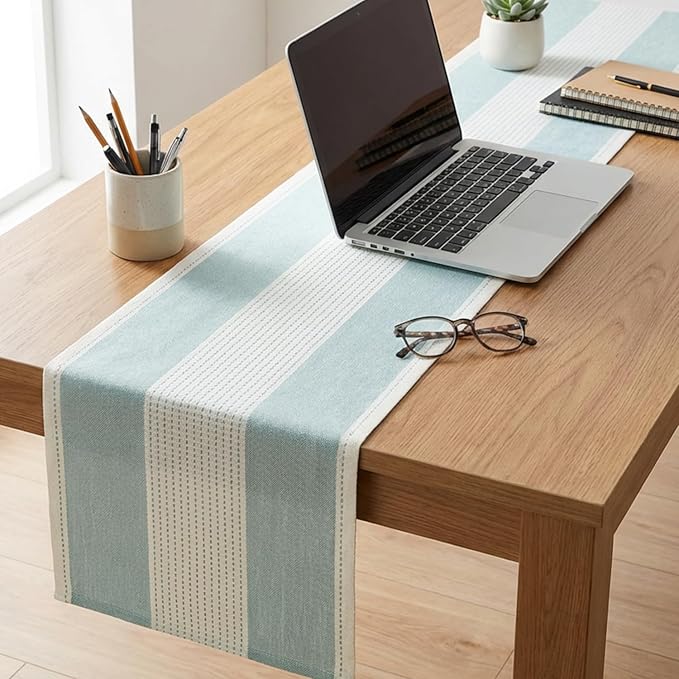 Artoid Mode Ice Blue Farmhouse Rustic Table Runner, Seasonal Macrame Fabric Kitchen Dining Holiday Wedding Table Decor for Home Party 13x60 Inch