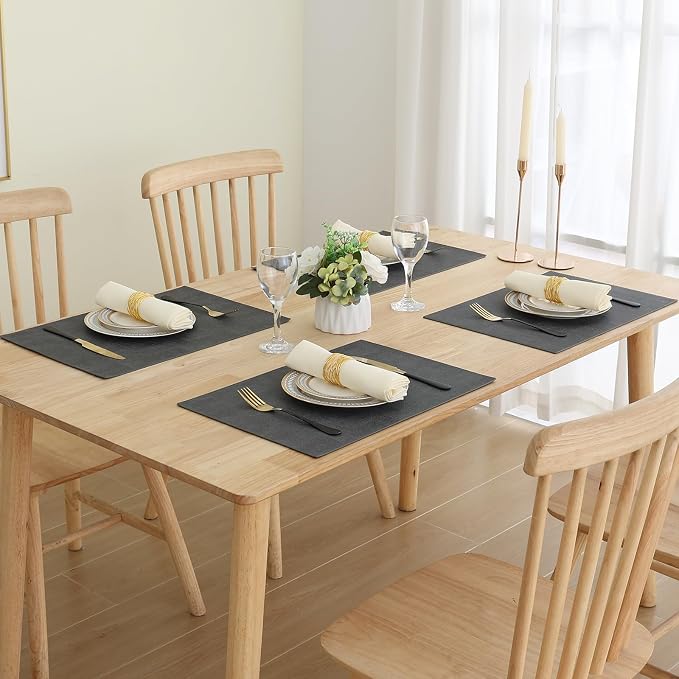Homaxy Faux Leather Heat Resistant Placemats for Dining Table Set of 8, Waterproof Wipeable Washable PU Table Mats, Easy to Clean Anti-Slip Place Mats, 11.8" x 17", Dark Grey
