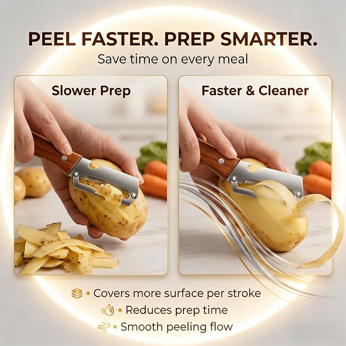 Vegetable Peeler, All Stainless Steel Potato & Fruit Peeler, Professional Kitchen Peeler with Ergonomic Handle, Zero Snag Design for Easy Peeling
