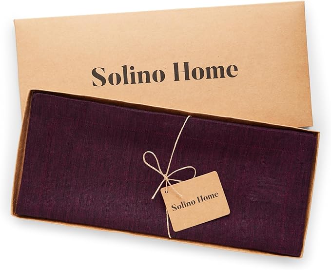 Solino Home Linen Chambray Burgundy Table Runner 90 Inches Long - Athena, 100% Pure Linen Dining Table Runner 14 x 90 Inch