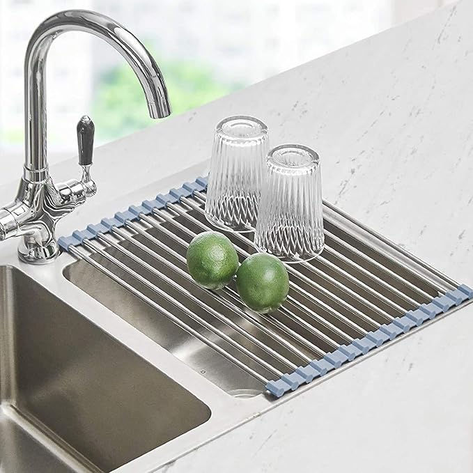 Seropy Roll Up Dish Drying Rack Over Sink Over The Sink Dish Drying Rack Kitchen Dish Drainer, Folding Dish Rack for Kitchen Sink Counter Stainless Steel Mat Foldable Dish Dryer Racks 17.5" x 13.7"