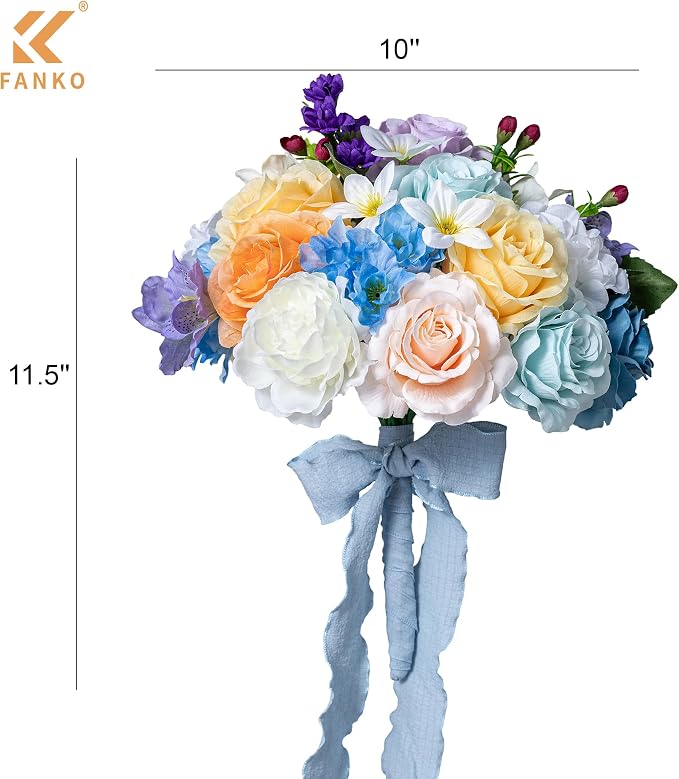 FANKO Artificial Flowers for DIY, Pastel Multicolor Faux Flowers Bouquet, Fake Rose Daisy Lily Hydrangea Silk Flowers for Vase, Home Decor, Garland, Wedding, Birthday, Party, Romantic Celebration