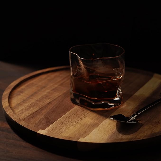 Set of 2 Round Wooden Decorative Serving Tray 11.8 Inch for Coffee Table and Home Decor, Round Wood Tray for Table Centerpiece, Small Candle Tray, Acacia, Appetizer Charcuterie Board