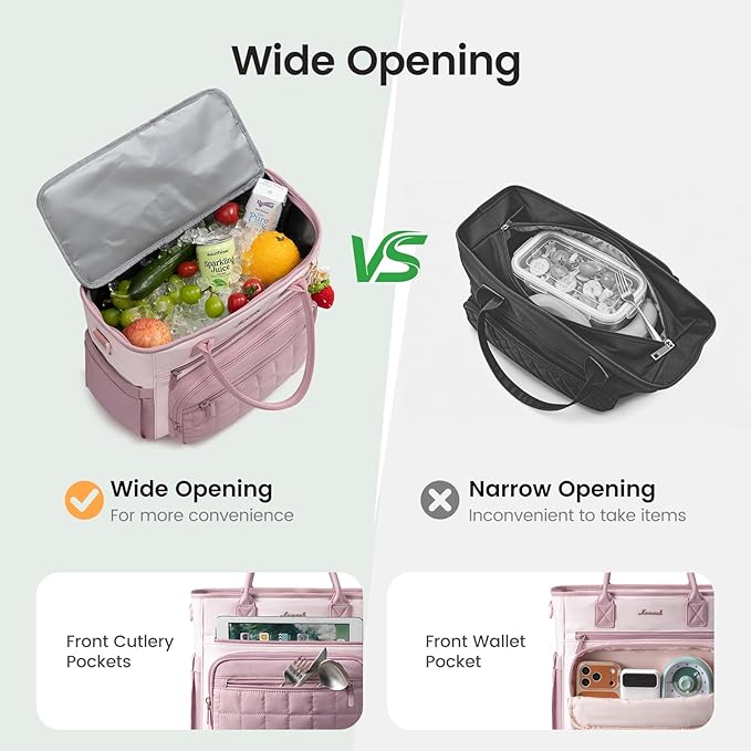LOVEVOOK Insulated Lunch Bag Women,Puffer Adult Lunch Box for Women with Handmade Strawberry Charm,Wide Opening Leakproof Cooler Bag with Cup Holder for Work Picnic Beach Family College Mom Teacher