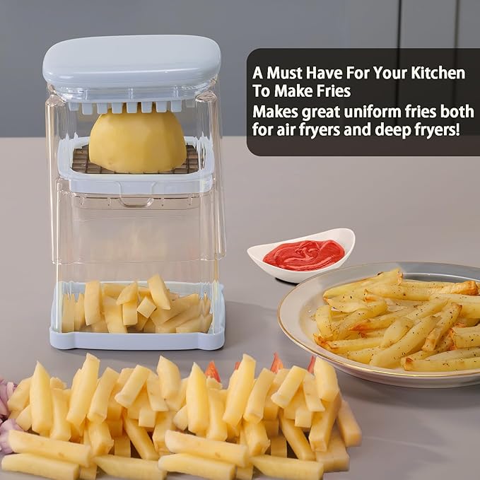 French Fry Cutter, Solucky Potato Onion Cutter, Professional Homestyle Vegetable Chopper Dicer, Great for Potatoes Carrots Cucumbers Zucchini Pepper (Light Blue)