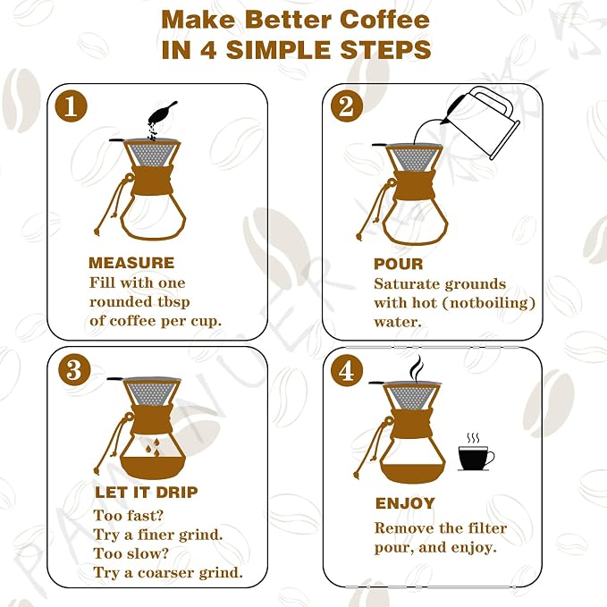 Pour Over Coffee Maker with Reusable Stainless Steel Drip Filter, Lead-Free Borosilicate Glass Coffee Carafe with Modern Wooden Collar for 1-2Cup, Diamond Clear (400ml/13.5oz)
