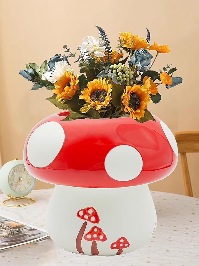 Mushroom Kitchen Utensil Holder for Countertop Mushroom Decor Ceramic Cooking Utensil Crock Large Spatula Holder Utensil Organizer Kitchen Decor