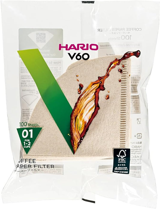 Hario V60 Paper Coffee Filter, Size 01, Natural, 100ct