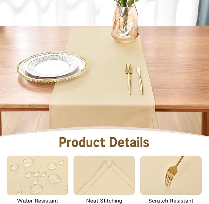 Farmhouse Rustic Table Runner Beige Faux Linen Table Runners Water Resistant Table Runner 48 inches Long for Living Room Dresser Bedroom Kitchen Dining Party 13x48 Inch