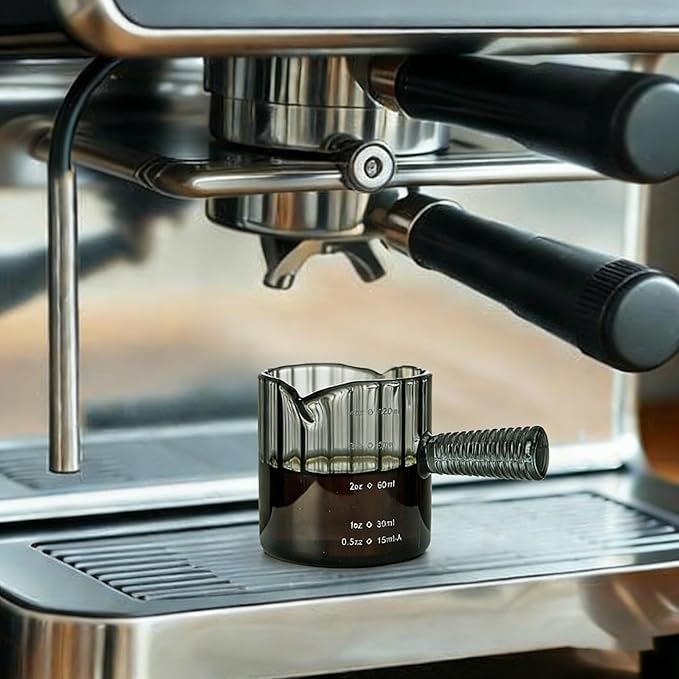 Glass Espresso Shot Measuring Cup Set, Gray, Double Spout Design with Glass Handle for Dishwasher Safe, 4 oz Capacity, 2 Pack, Coffee Bar Accessories (Gray)