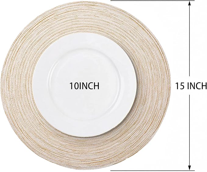 AHHFSMEI Round Braided Placemats Set of 6 Woven Table Mats for Dining Table Heat Resistant Easy to Clean Perfect for Kitchen & Home Decor (Beige)